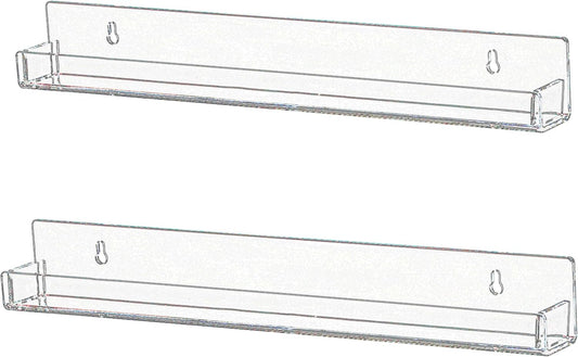 IEEK Nail Polish Rack Wall Mounted Shelf 2 Pack,Clear Kids Wall Bookshelf Acrylic Nail Polish Holder with Removable Anti-Slip End Inserts,2 Tiers Floating Polish Organizer Display 30 Bottles