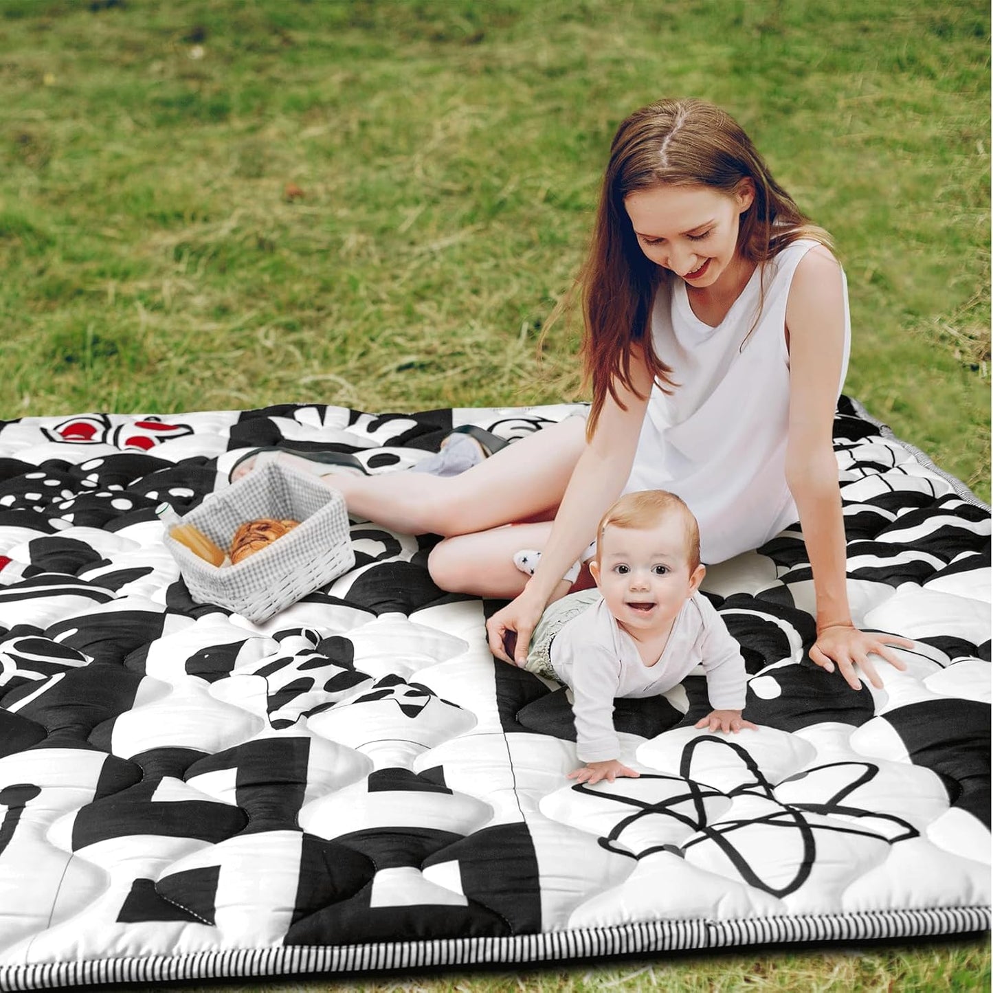 Baby Play Mats for Floor, Upgraded Thick Soft 50x50 Playpen Mat, Anti-Slip Bottom, Foldable and Machine Washable Playmat for Babies and Toddlers Infants(High Contrast)