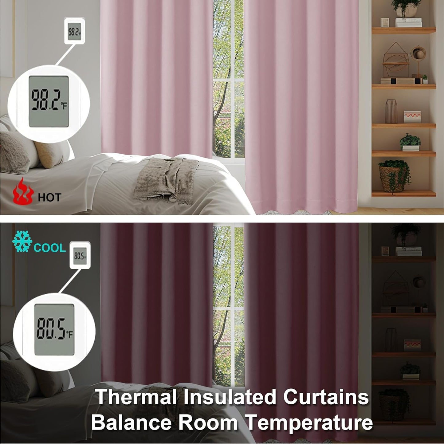 Simplebrand Ava Blush Short Blackout Curtains for Bedroom 54 Inches Long 2 Panels Set, Solid Thermal Insulated, Energy Saving Window Treatment Curtains Blackout Drapes, W40 x L54 Inch, Blush