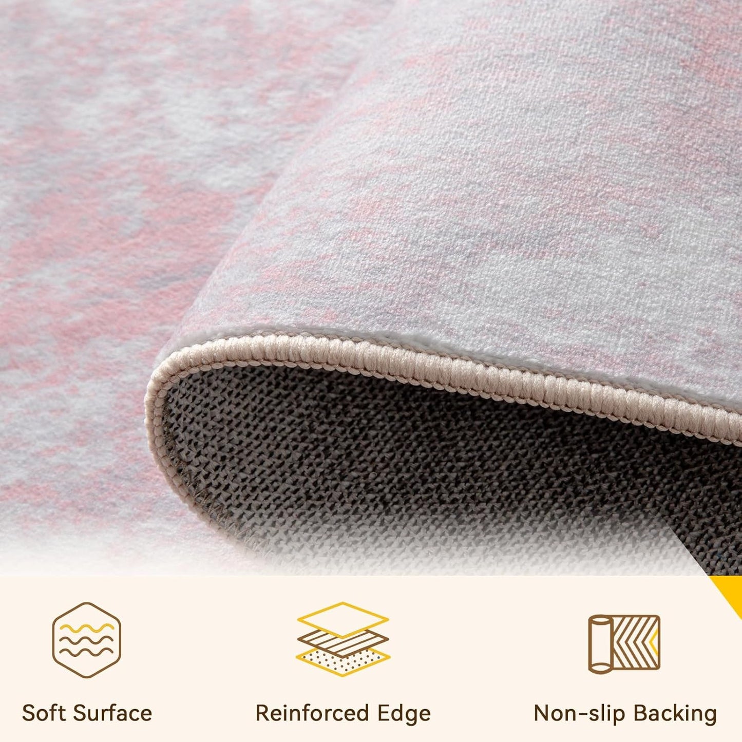 Washable Area Rugs 3'x5' Non-Slip Modern Abstract Soft for Living Room Entryway Bedroom Nursery, Print Pattern, Grey Pink