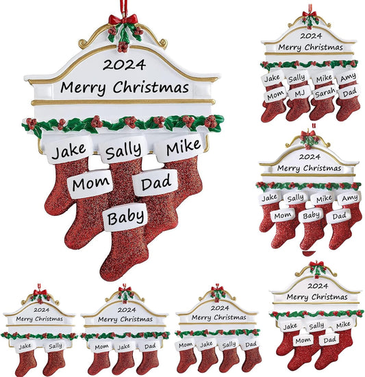 Personalized Christmas Ornaments 2025 Family of 2/3/4/5/6/7/8 Custom Christmas Stocking Ornament with Names Customized Ornaments for Xmas Tree,Family of 6
