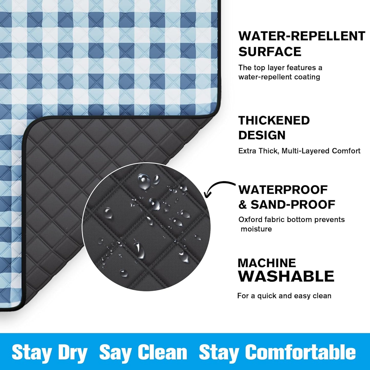 TigeJoy Extra Large Picnic Blanket Waterproof Foldable 80''x80'', Outdoor Picnic Mat Beach Blanket Sandproof for Park, Grass, Travel, Hiking, Camping Essentials, Gingham Picnic Blanket