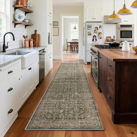 Machine Washable Hallway Runner Rugs: 2'x10' Kitchen Rug Stain Resistant Non Slip Low Pile Soft Carpet Runners for Hallways Indoor Entryway Kitchen Laundry Room Bedroom Bathroom Farmhouse