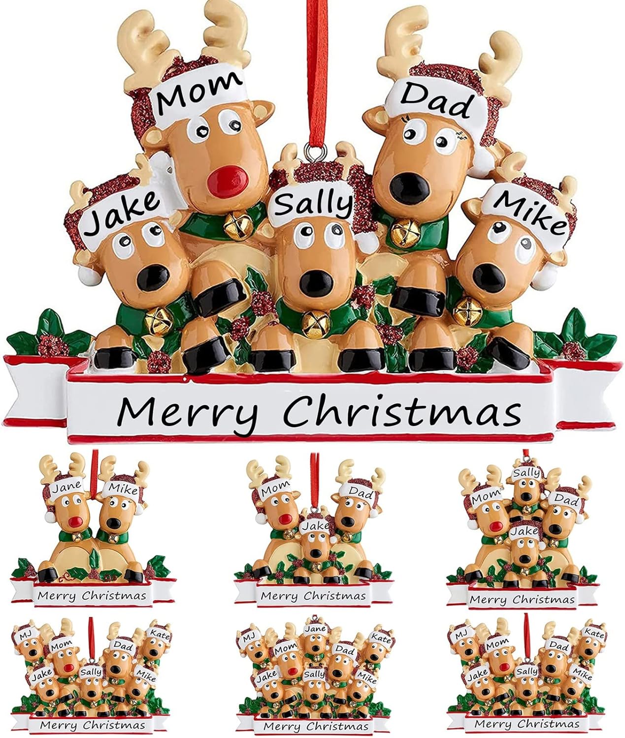 Personalized Christmas Ornaments 2025 Family of 2/3/4/5/6/7/8 Deer Christmas Ornaments Custom Name Customized Gifts for Xmas Tree,Family of 5