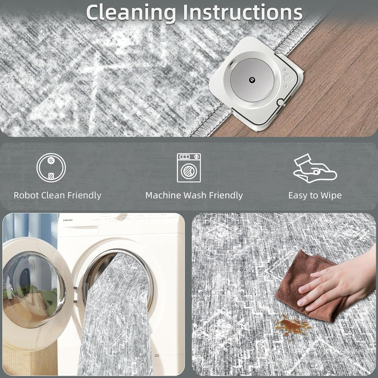 Moroccan Runner Rug 2x6 - Washable Boho Geometric Rugs Non-Slip Entryway Rug, Soft Neutral Farmhouse Runners for Hallway Bedroom Bathroom Laundry Staircase Foyer (2 x 6, Grey)