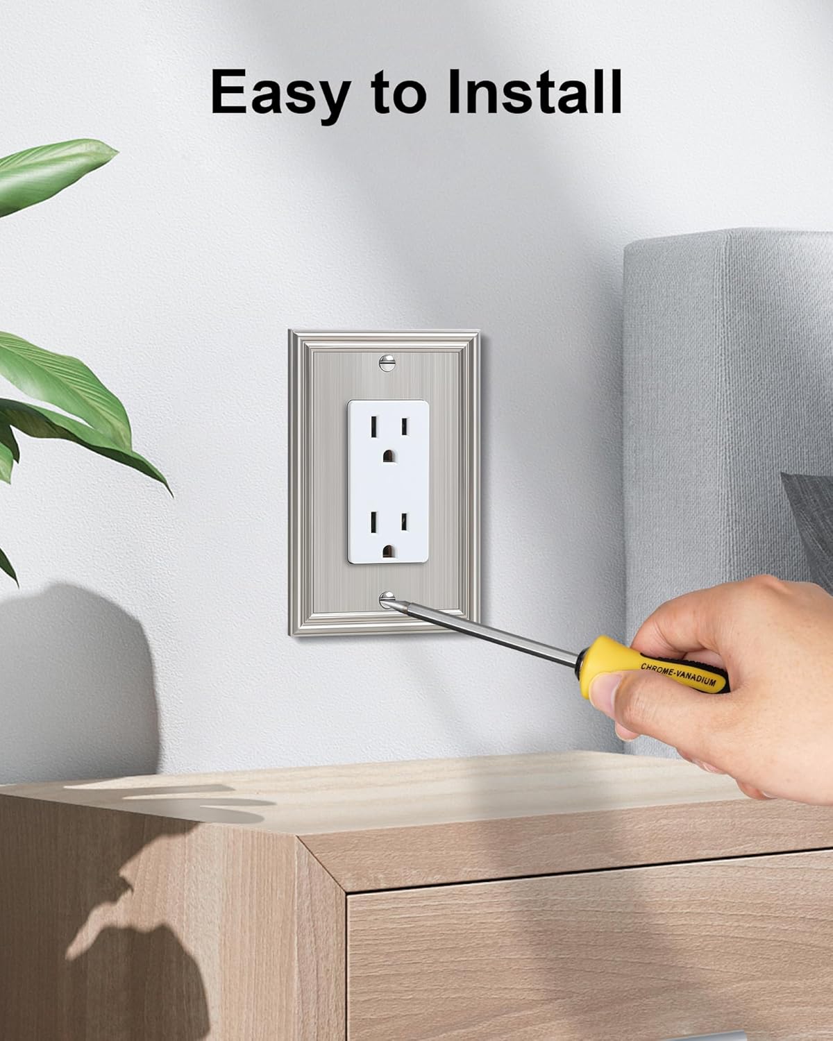 4-Pack Decorator Outlet Cover Plate, Brushed Nickel Decorative Switch Plates and Outlet Covers, Durable Zinc Alloy Wall Plates for Electrical Outlets, Receptacle, GFCI Outlet, Dimmer Switch