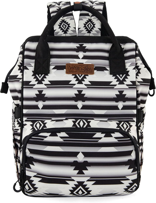 Wrangler Diaper Bag Backpack Aztec Travel Backpack Purses Western Multi-Function Baby Bags for Mom with Waterproof Insulated Pockets