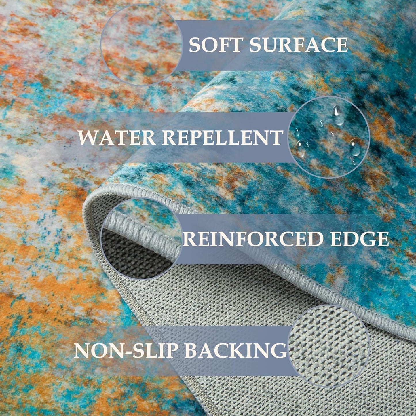 Washable Area Rugs 6'x9' Non-Slip Modern Abstract Soft for Living Room Entryway Bedroom Nursery, Print Pattern, Teal Blue Green Orange Rust Red Colorful