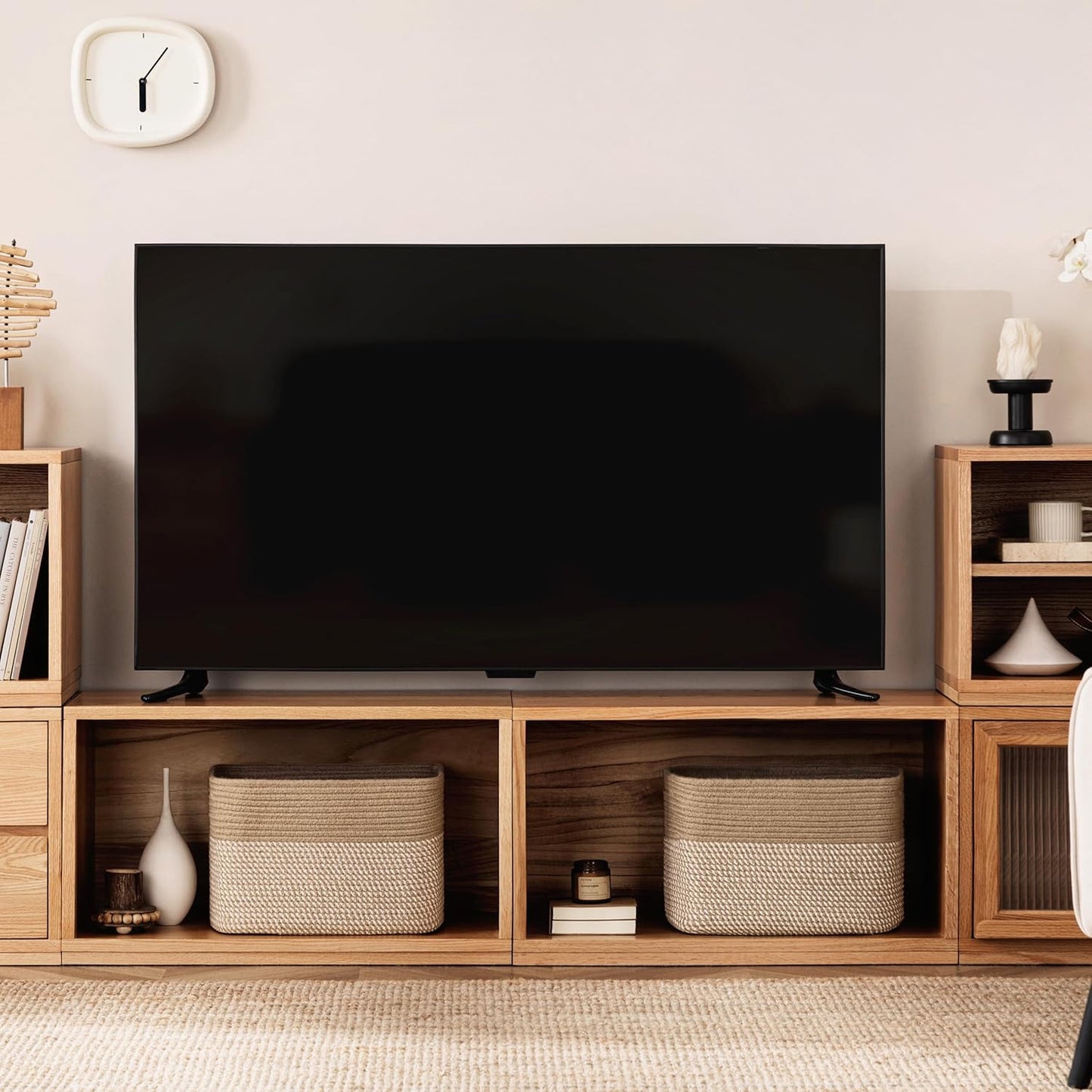 UBBCARE 4 Pack Baskets for Organizing, Woven Storage Baskets for Toys and Towel, Rectangle Cotton Rope Basket with Handles, 15''L x10''W x9''H, Mixed Brown