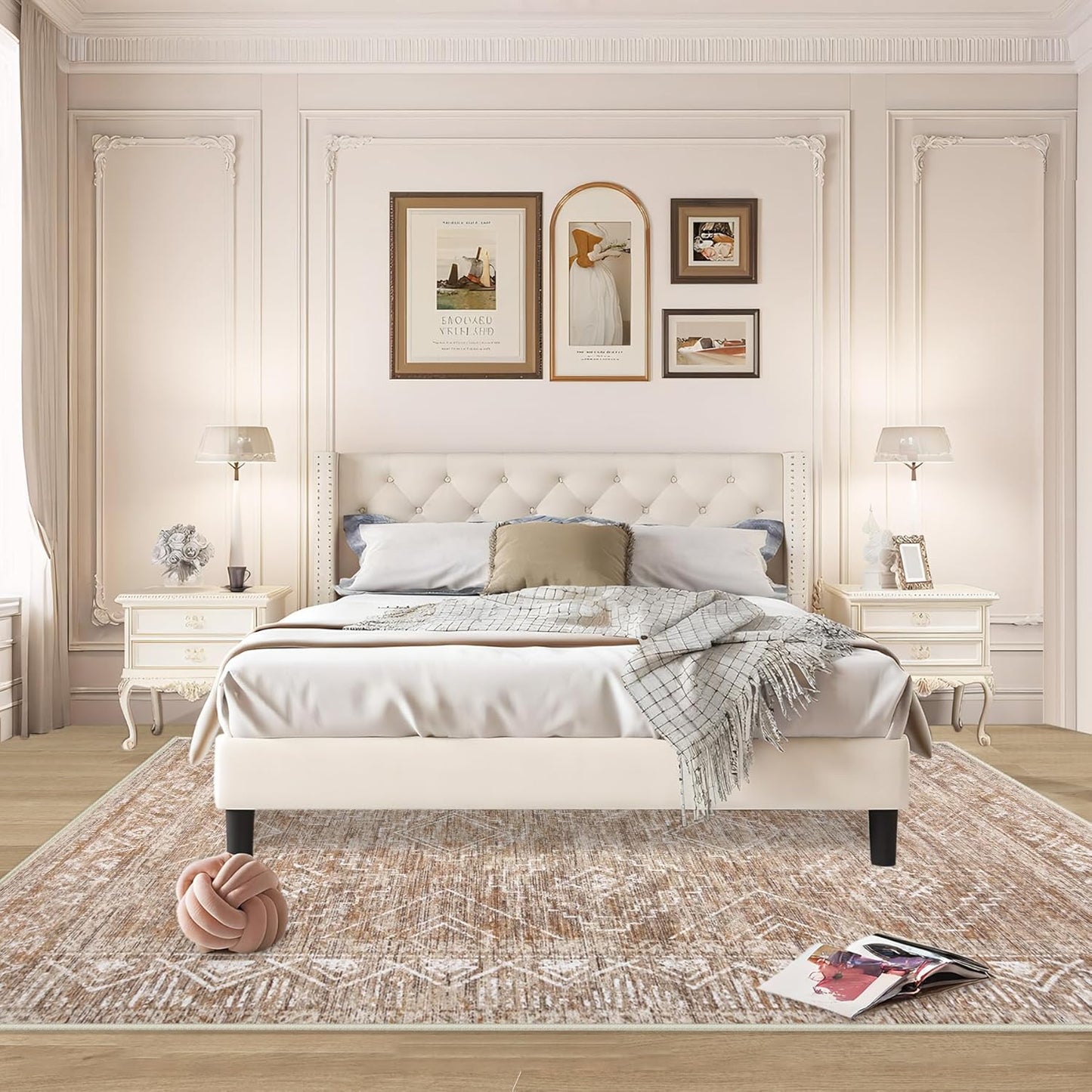 Large Living Room Area Rug 9x12 - Machine Washable Vintage Boho Moroccan Rugs Geometric Neutral Rug Non-Shedding Low Pile Distressed Farmhouse Carpet for Bedroom Nursery Classroom Dorm (9 x 12, Brown)