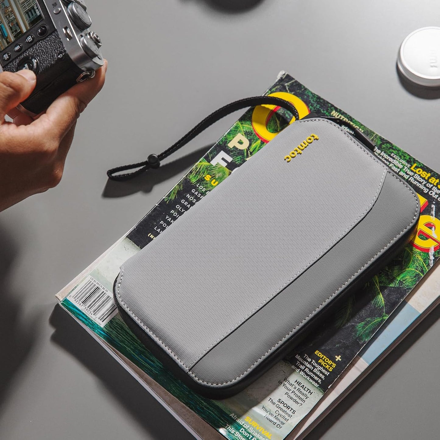 tomtoc Passport Holder Family with RFID Blocking, Passport Wallet Women Men, with Airtag & Sim Card Holder and Eject Pin, Travel Document Organizer with Wrist Strap, Up to 4 Passports, Water-resistant