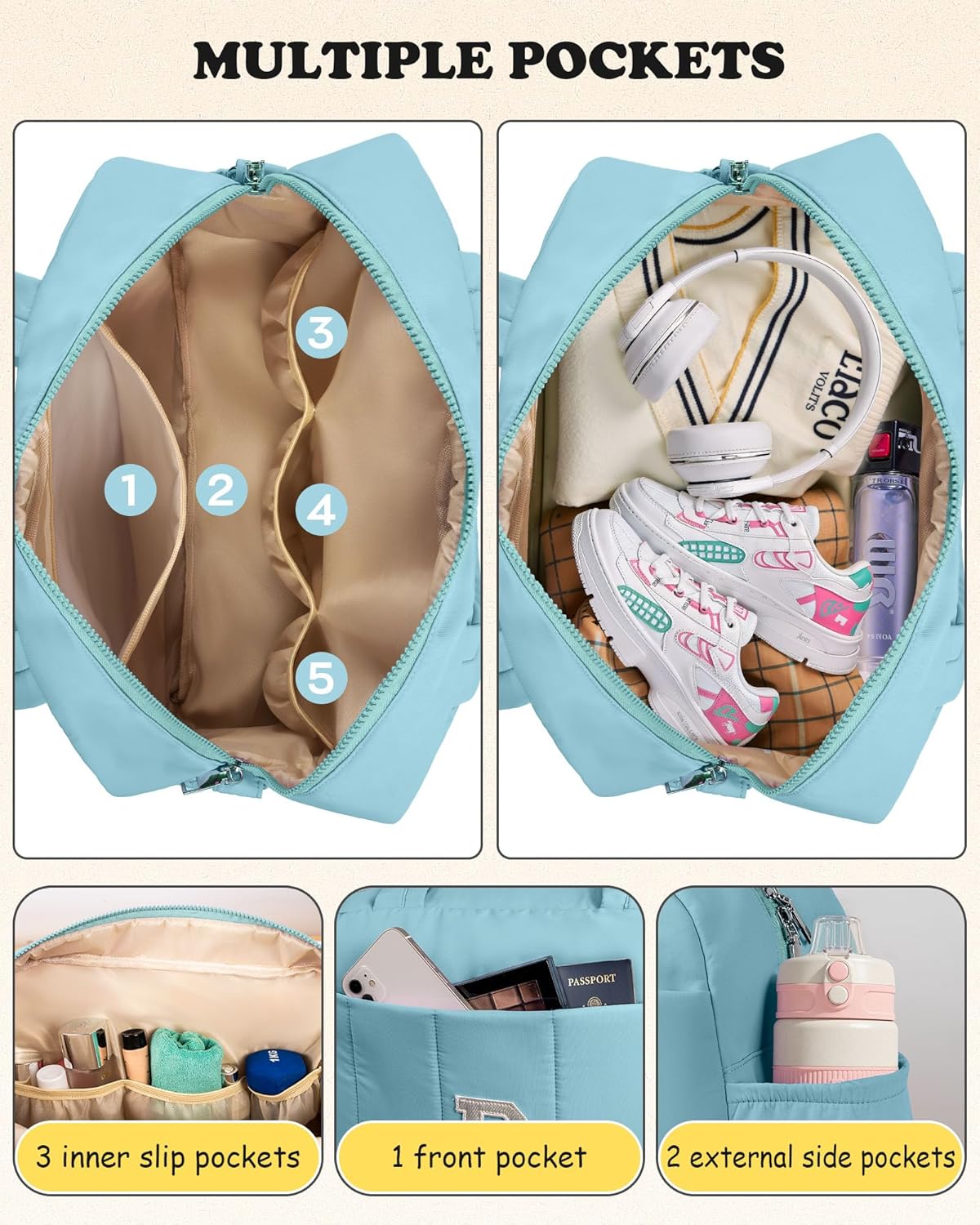 Duffle Bag, Weekender Bags for Girl，Teenage Girl Gifts-Initial Overnight Bag with Wet Pocket，Lightweight Dance Bags Personalized Gymnastics bag with Makeup Pouch