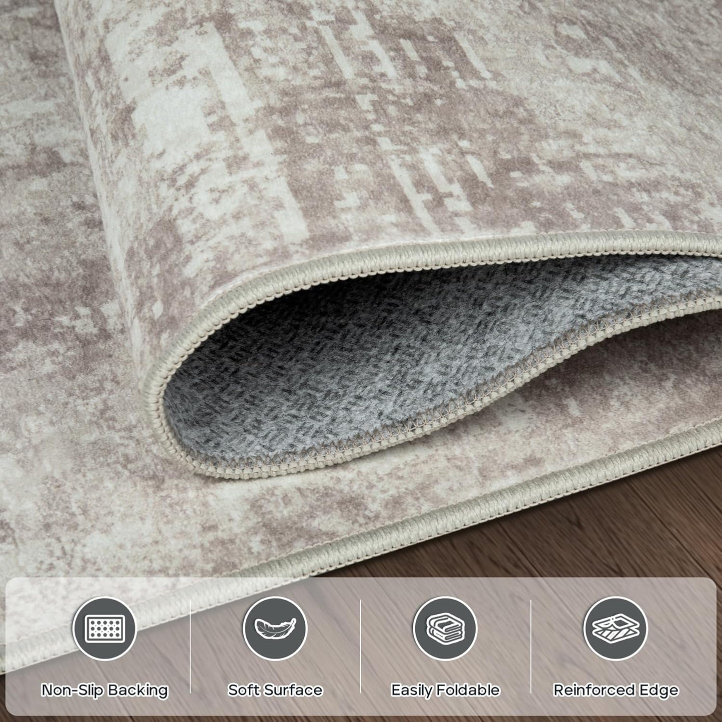 Runner Rug for Hallways Kitchen 2'6"x8' Washable, Non Slip Carpet 8ft Area Rugs Entryway Rubber Backed 8 Feet Neutral Abstract Modern Low Pile Indoor Brown Grey