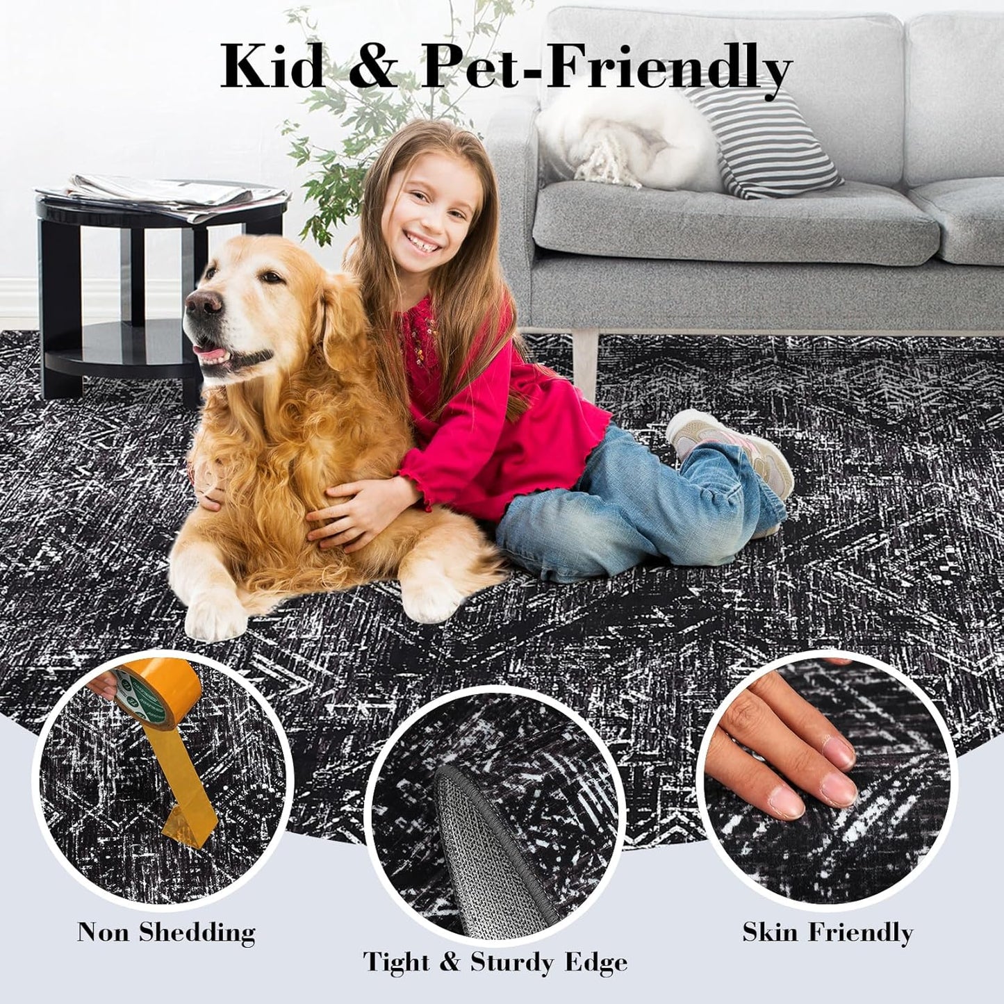 COZYLOOM Black Rug for Living Room 10x13 Machine Washable Area Rugs Modern Abstract Door Mats Non Slip Stain Resistant Geometric Accent Rug for Bedroom, Dining Room, Nursery