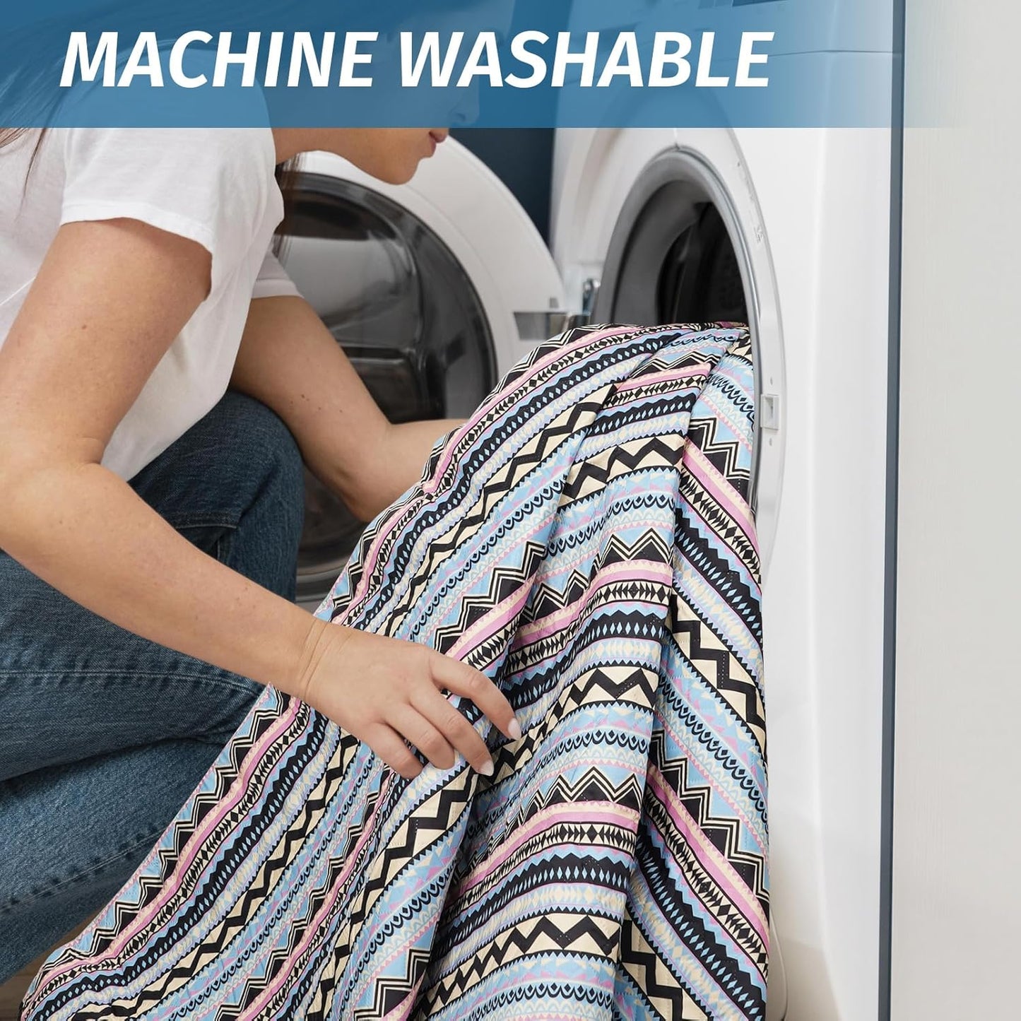 Picnic Blankets Extra Large Outdoor - Beach Blanket Waterproof Sandproof with Shoulder Strap, Machine Washable, Picnic Mat with Stakes for Grass Concert, Park.BohoGeometry