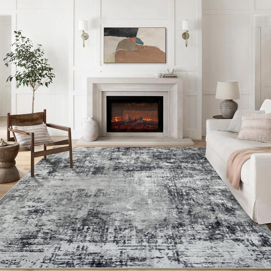 9x12 Area Rugs for Living Room Rug Washable: Modern Large Rug for Dining Room Bedroom Carpet Non Slip 9 by 12 Indoor Abstract Nursery Home Office Black Grey