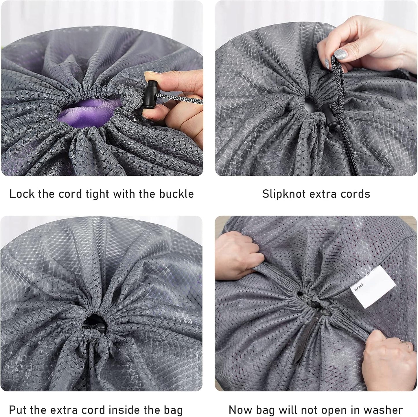 Polecasa Heavy Duty Large Mesh Laundry Bag with ID Tag and Locking Drawstring Closure - 24 x 36 inches - Laundry Hamper Liner, Washable Laundry Bags for Travel, Sports, Dorms (Grey)