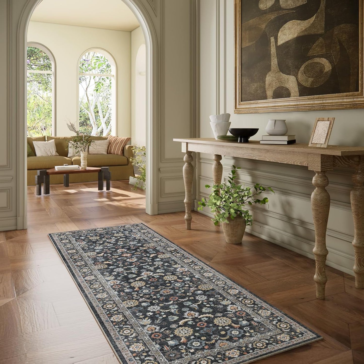 Washable Runners for Hallways Kitchen Rug: 2'6"x8' Runner Rugs Stain Resistant Non Slip Low Pile Boho Carpet Runners for Hallways Bedroom Entryway Indoor Beside Bathroom Laundry Room