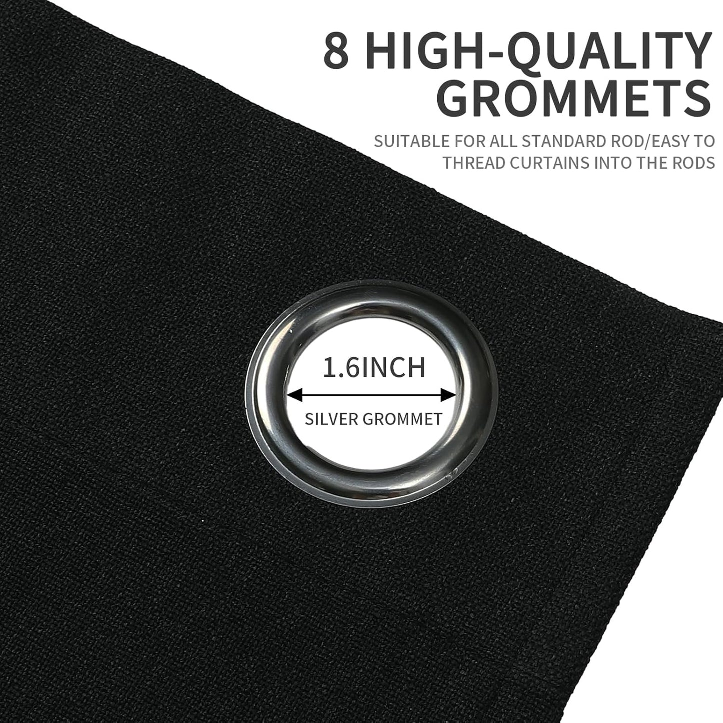 Joydeco Blackout Curtains 72 Inches Long 2 Panels Burg, Room Darkening Curtains for Bedroom, 100% Black Out Textured Thermal Drapes Privacy Protection 2 Panels Set(W52 x L72 Inch, Black)