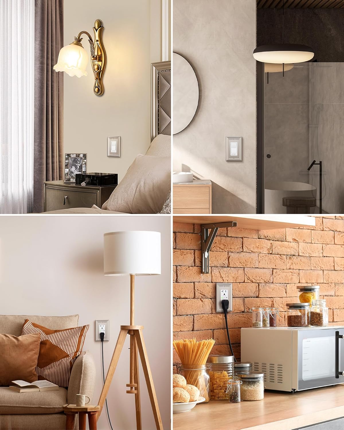 DEWENWILS Decorator Outlet Covers, Brushed Nickel Metal Light Switch Cover Plates, 4.92" x 3.14" Decorative Outlet Wall Plates, Switch Plate Covers for Home Decor, 2 Pack