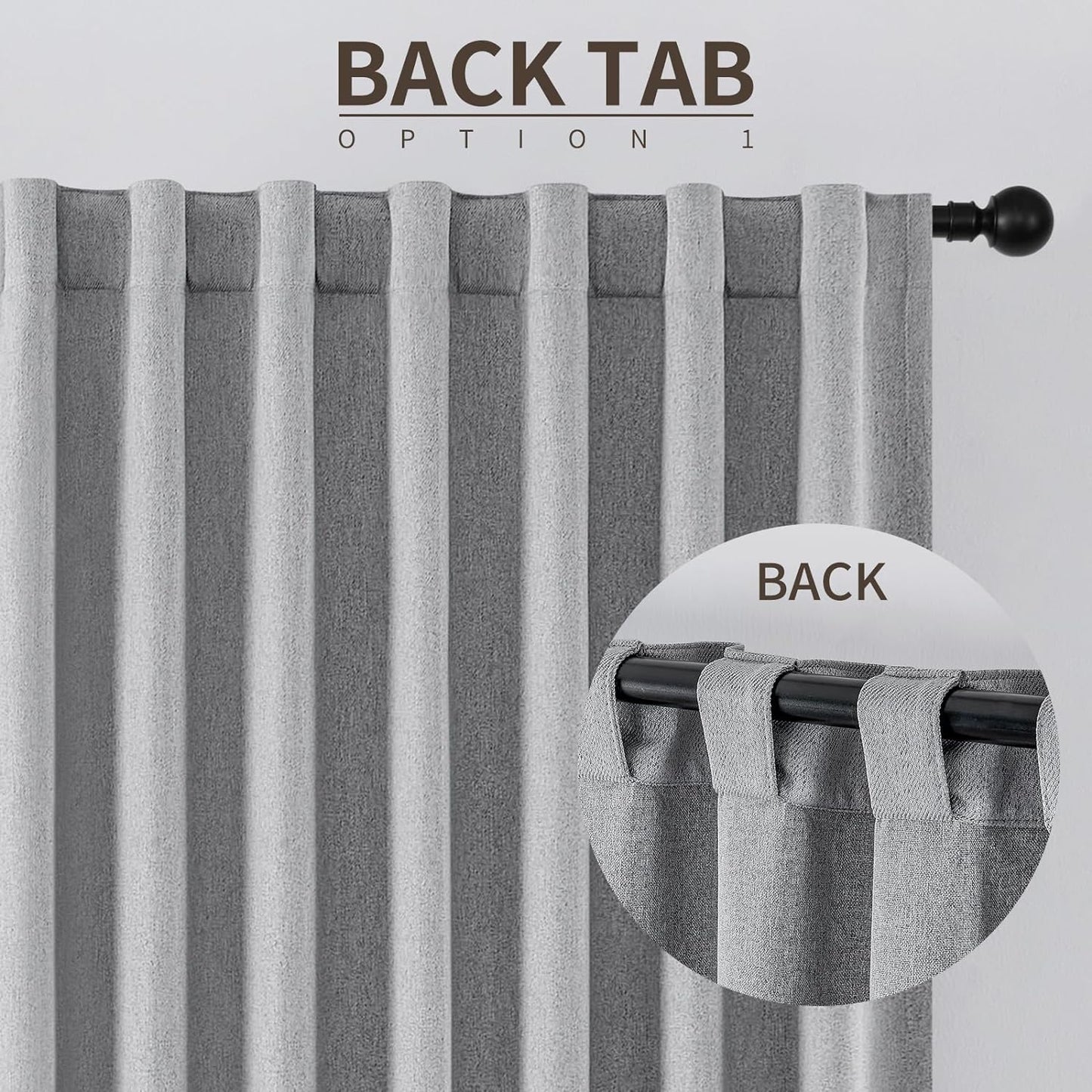 Joydeco Faux Linen Blackout Curtains for Bedroom,Light Grey Blackout Curtains 90 inches Long,100% Blackout Solid Thermal Insulated Window Drapes Luxury Decor for Living Room（W52xL90 Inch,Light Grey）