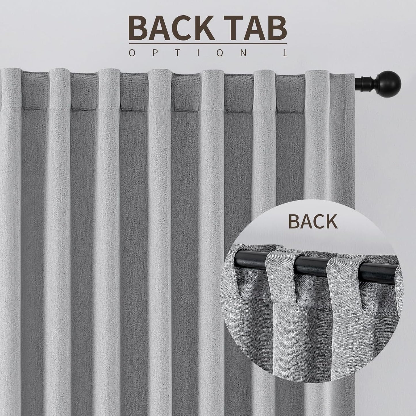 Joydeco Faux Linen Blackout Curtains for Bedroom,Light Grey Blackout Curtains 96 inches Long,100% Blackout Sound Proof Thermal Insulated Window Drapes Luxury Decor（W52xL96 Inch,Light Grey）