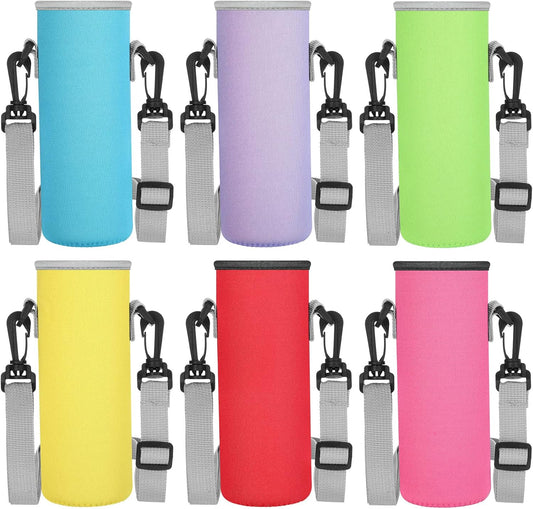 Rtteri 6 Pcs Neoprene Water Bottle Carrier Bag with Adjustable Shoulder Strap 32oz Insulator Water Bottle Cover Holder Cooler Sleeve for Stainless Steel/glass/plastic (Stylish)