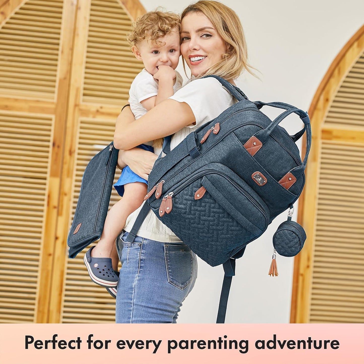 Dikaslon Diaper Bag Backpack with Portable Changing Pad, Pacifier Case and Stroller Straps, Large Unisex Baby Bags for Boys Girls, Multipurpose Travel Back Pack Moms Dads, Peacock blue