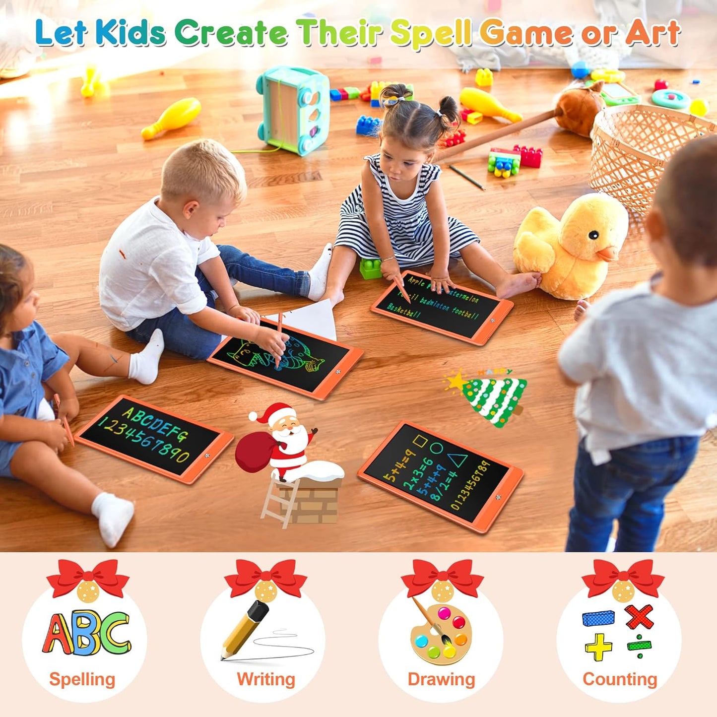 FLUESTON LCD Writing Tablet, Doodle Board Toys Gifts for 3-8 Year Old Girls Boys, 10 Inch Colorful Electronic Board Drawing Pad for Kids, Gifts for Toddler Educational Learning Travel Birthday, Orange