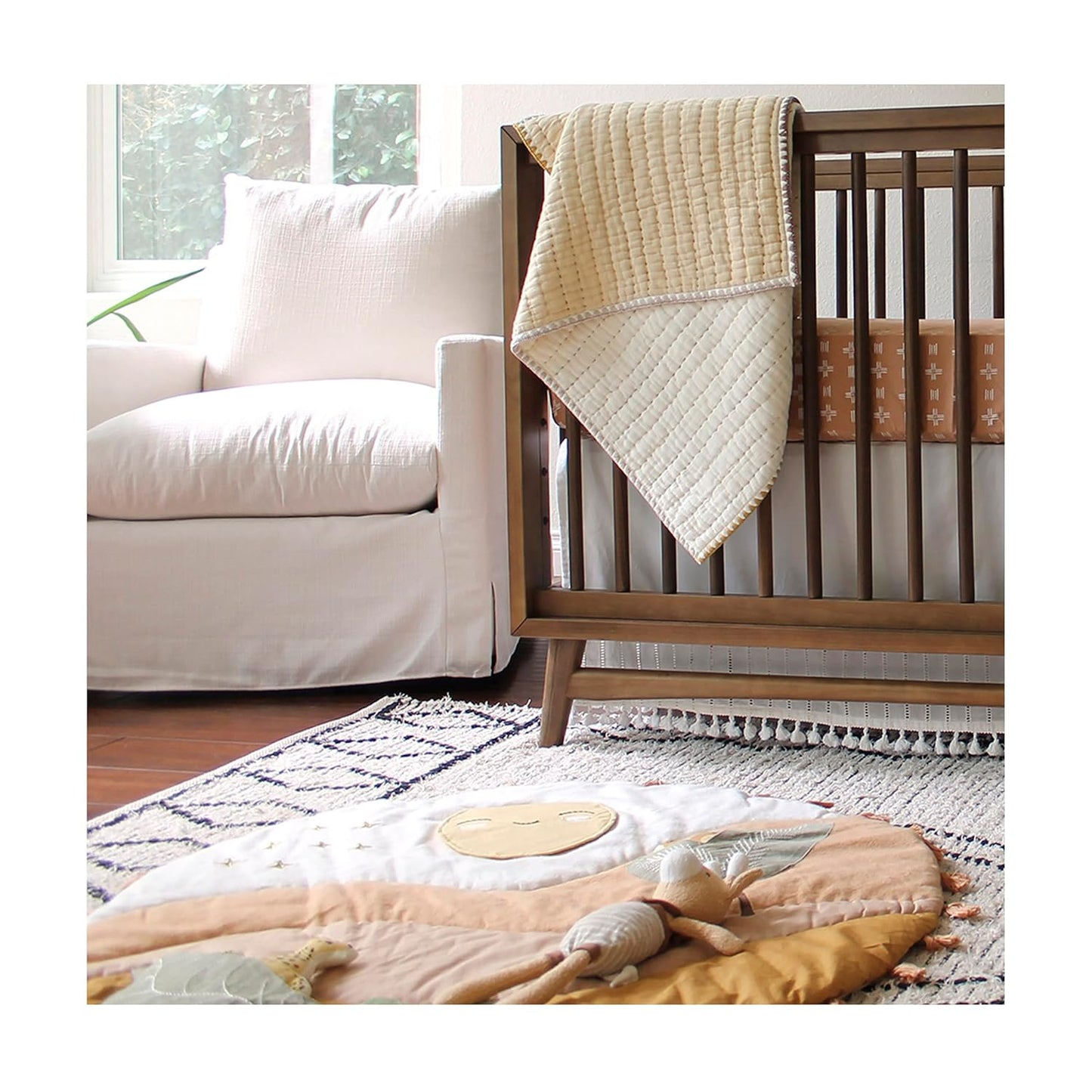 Crane Baby Activity Mat with Interactive Toys, Safari Zoo Themed Tummy Time Floor Mat, 36x36 Quilted Cotton Playmat, Infant Development Toys, Playmats for Newborn