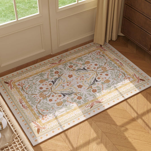 Door Mat Indoor Entrance 2x3 Rug Machine Washable Vintage Floral Botanical Small Area Rug Non-Slip Low Pile Throw Rugs for Entryway, Kitchen, Front Door Entrance, Entry, Kids Room, Yellow