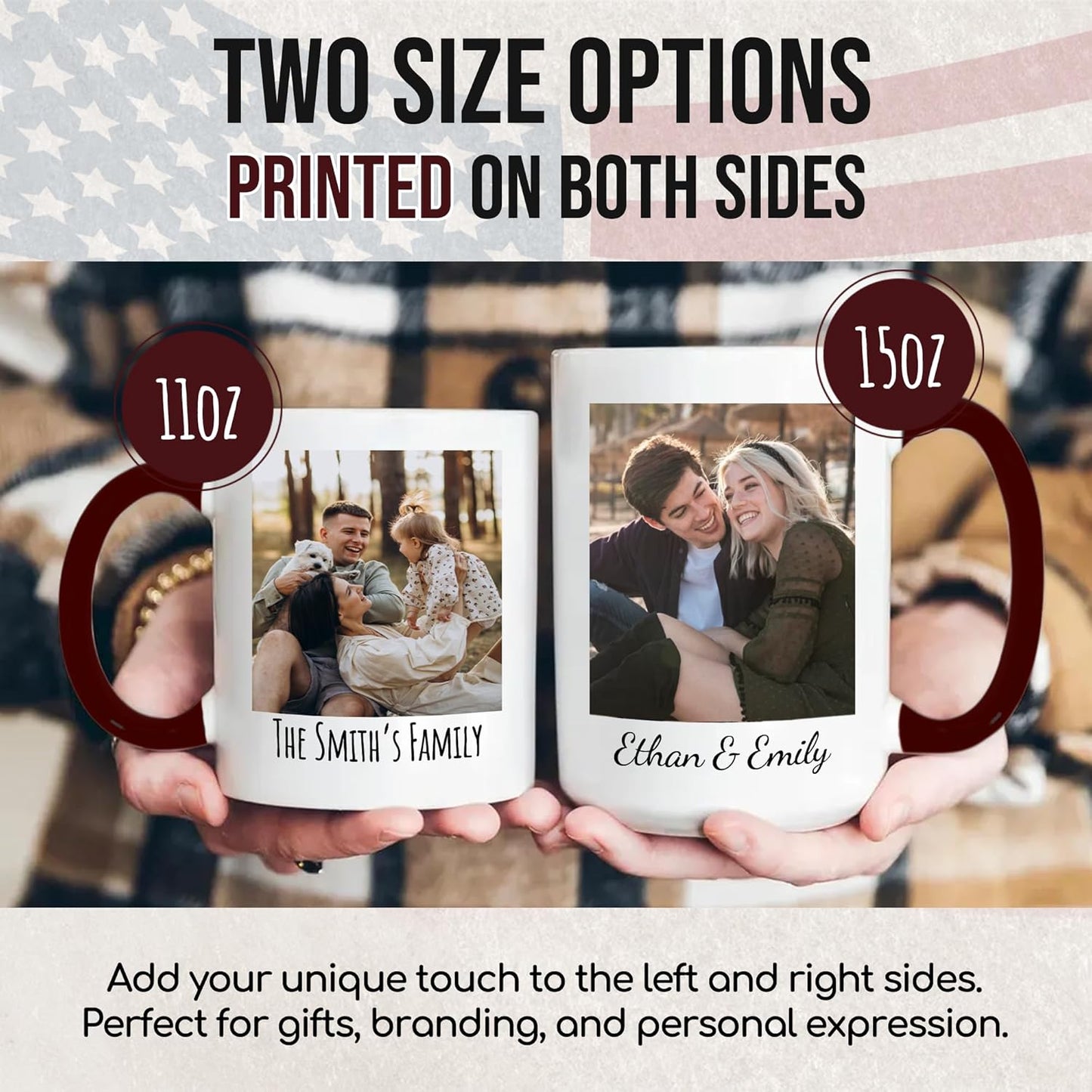 Custom Mug Upload Your Picture Personalized Coffee Mug with Photo Text Name Customized Cup Unique Ideas Gifts for Men Women Mom Dad Girlfriend Boyfriend Friend Family (Dark Red, 15oz)