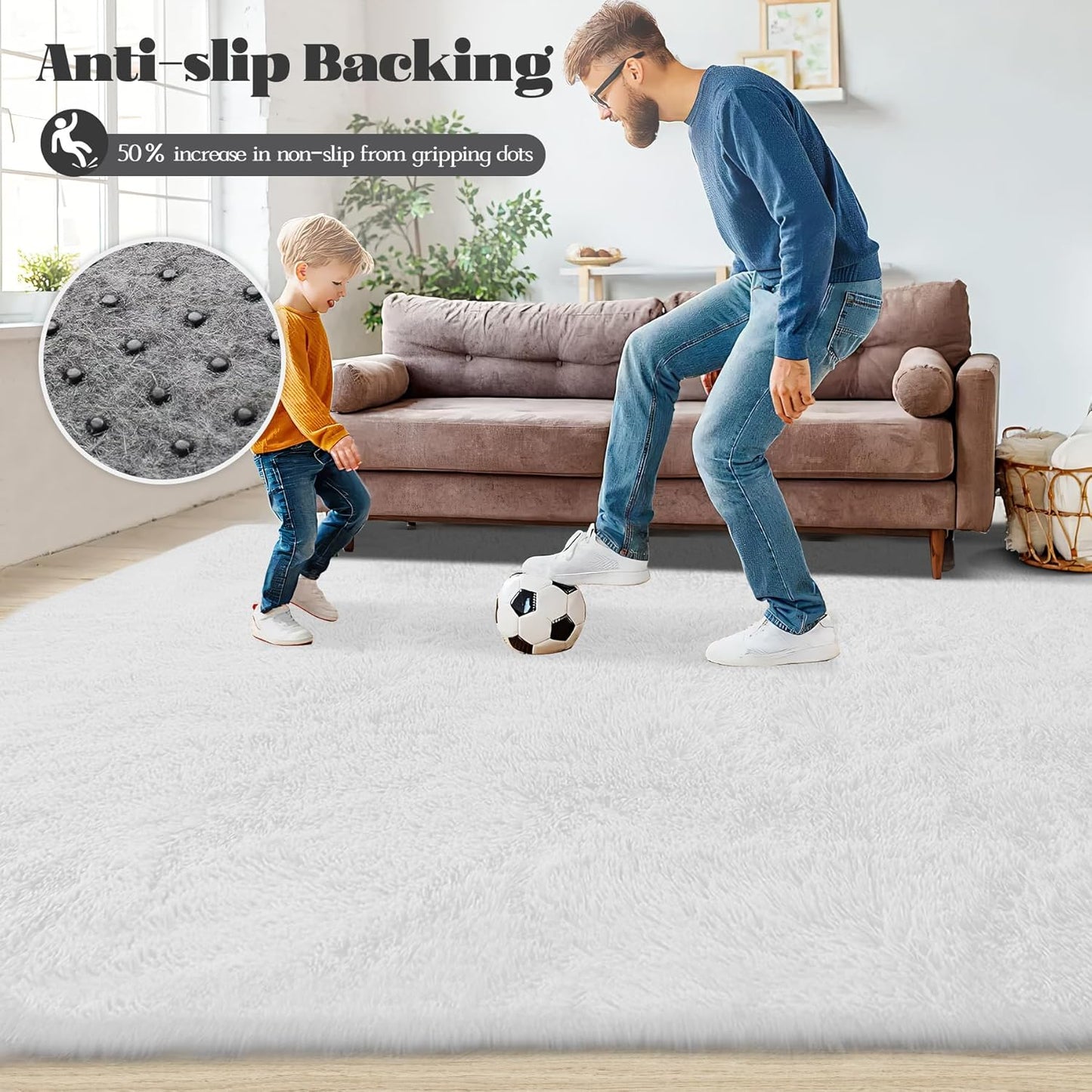 5x8 Area Rug for Living Room: Fluffy Shag Soft Washable Rugs Fuzzy Plush Indoor Carpet for Bedroom Nursery Playroom Dorm Kids Girls Boys Room (White, 5'x8')