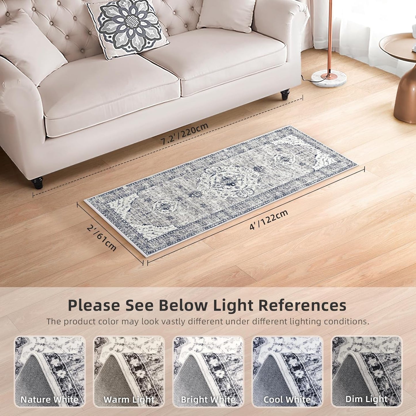 Grey 2x4 Rugs Boho Washable Small Area Rugs for Entryway Bathroom Kitchen, Small Rugs Soft Low Pile Non-Slip Rubber Backing Oriental Door Mat(Border Grey)