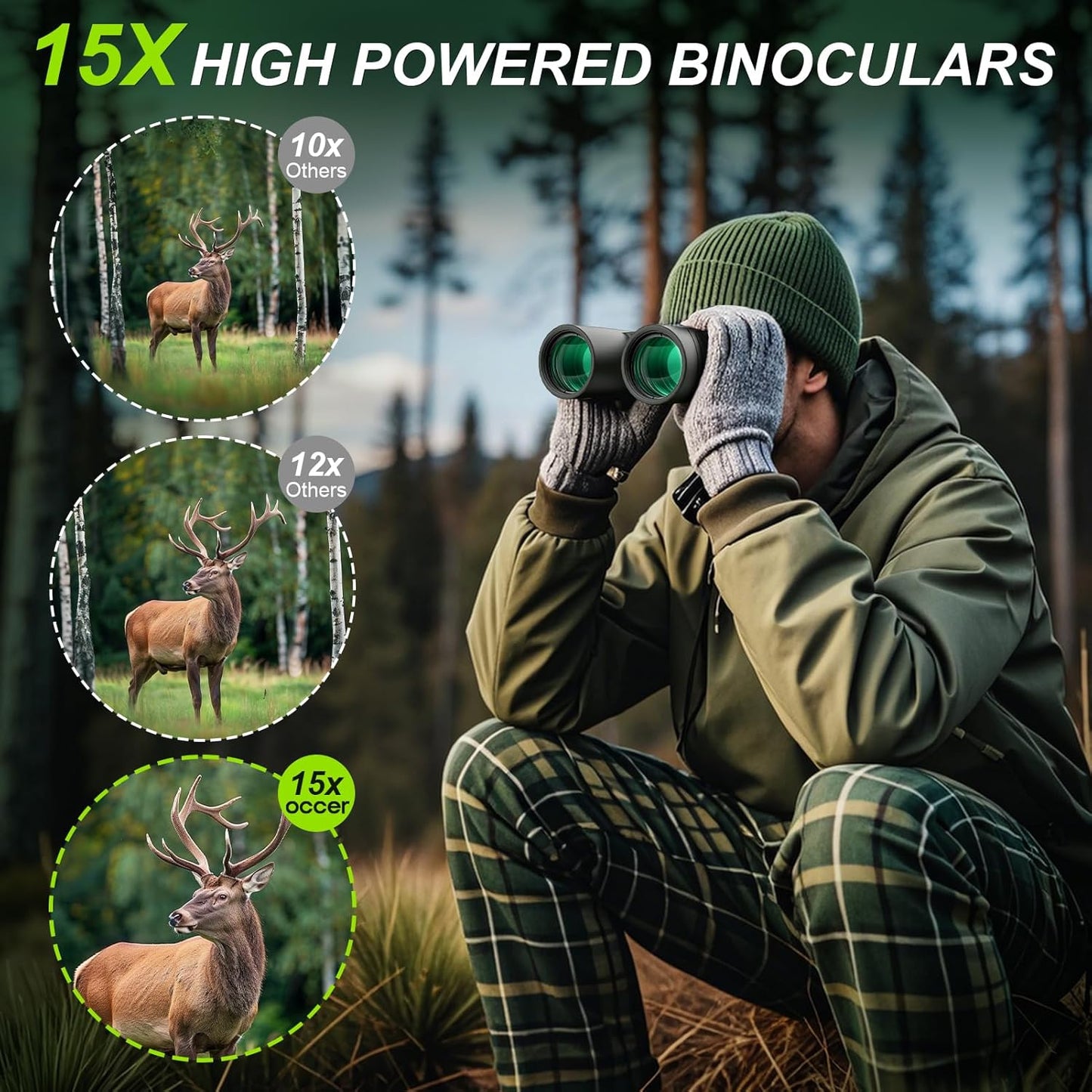 15x42 Binoculars for Adults High Powered - Occer HD Lightweight Travel Hunting Binoculars with Clear Low Light Vision for Bird Watching, Whale Watching, Camping -Black