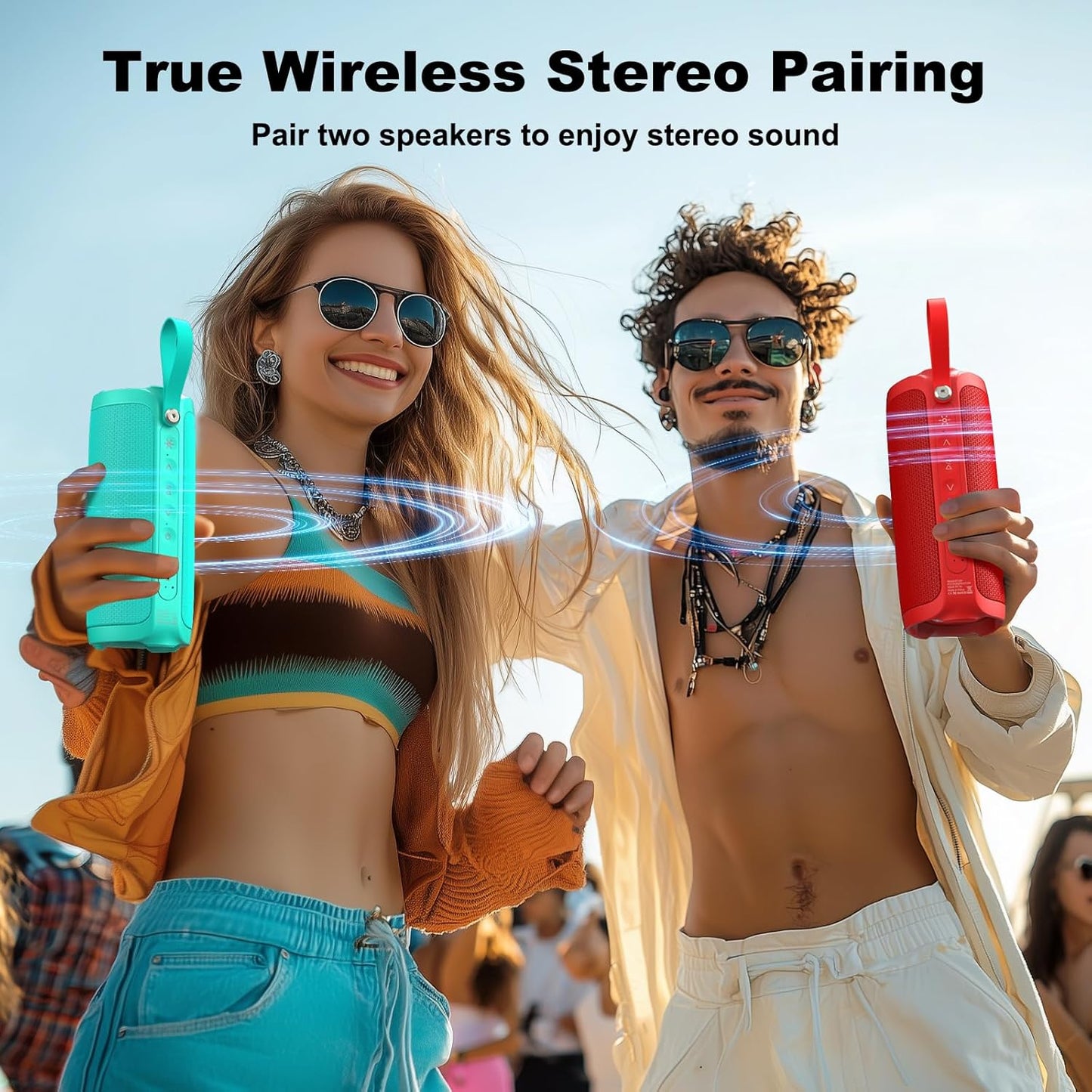 Bobtot Portable Bluetooth Speaker, IPX6 Waterproof Speaker with Punchy Bass, 15W Loud Sound, RGB, 15H Playtime, Dual Pairing for Party, Camping, Beach, Green