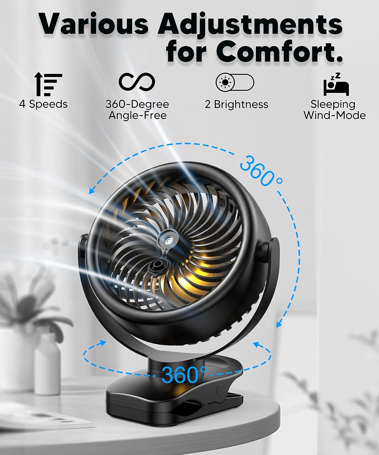 TYZU 7 Inch Portable Misting Fan 4000mAh Battery 360° Rotatable 130mlTank 4 Speeds and Timer, Fan for Baby, Office,Travel,Treadmill, Outdoors Camping,Golf Cart