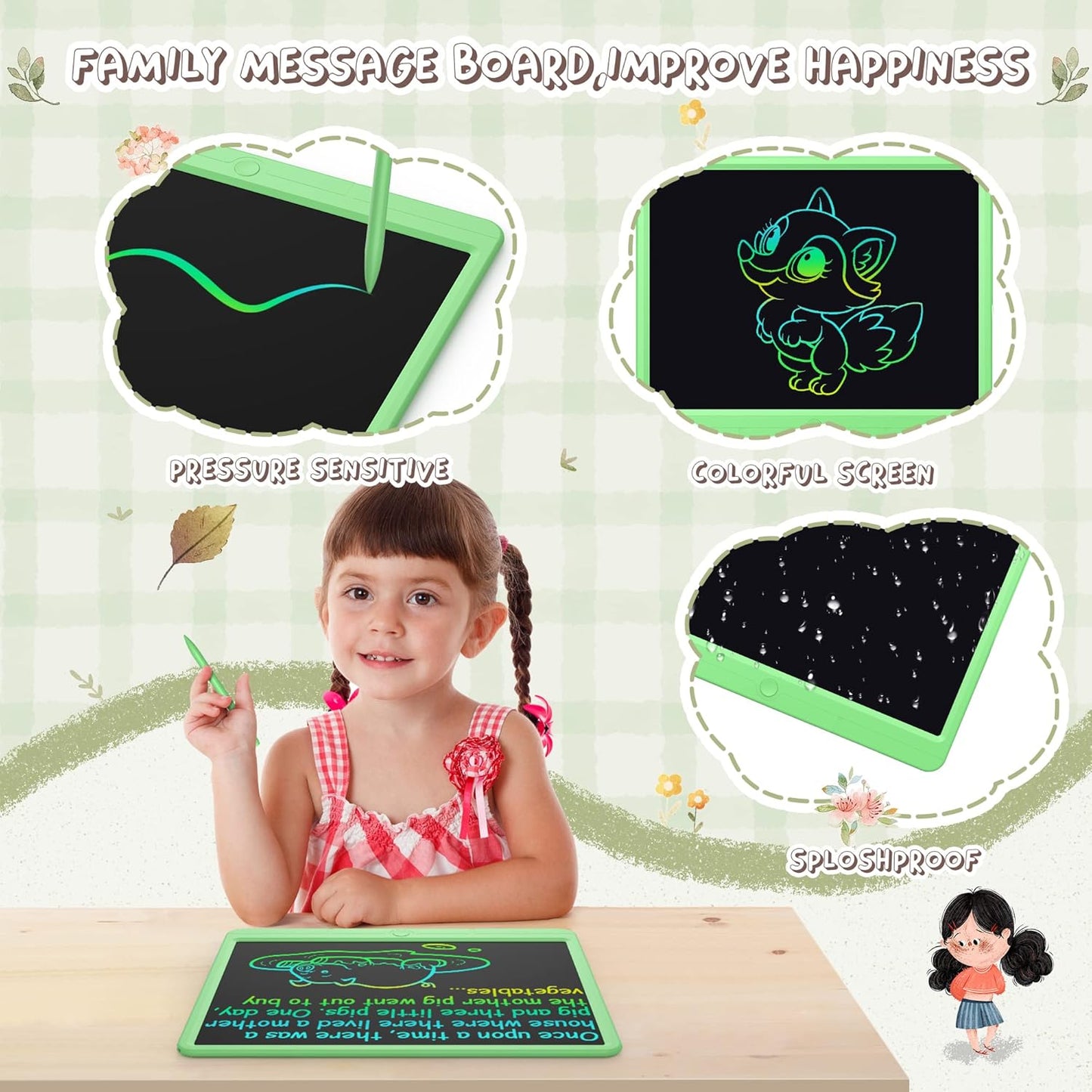 GIGART LCD Writing Tablet 15 Inch Drawing Tablet Magic Doodle Board Drawing Pad, Electronic Writing Board, Educational Toys Gifts for Kids and Adults at Home,School and Office (Green)