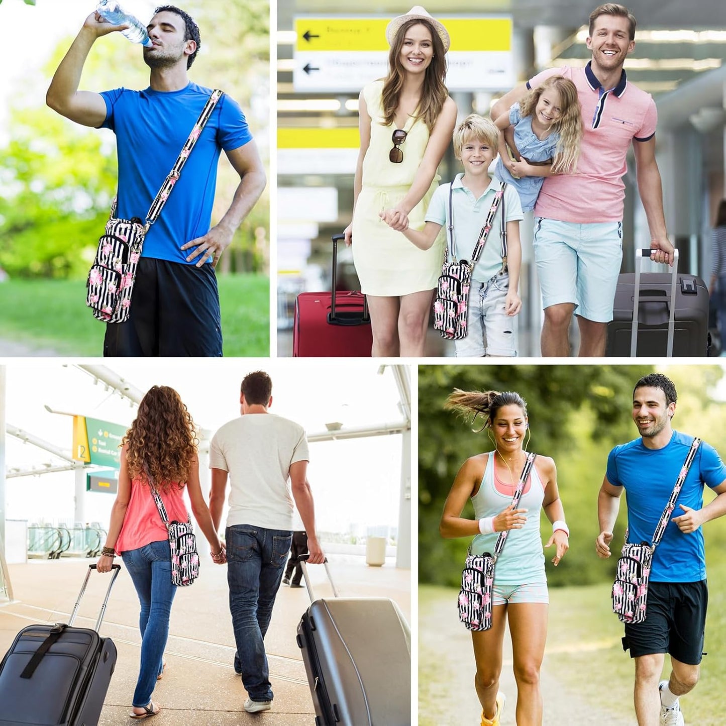 Betsey Johnson Insulated Water Bottle Pouch Holder Carrier Crossbag with Adjustable Shoulder Strap - Lightweight Polyester Accessories with Pockets Good for Hiking Sports