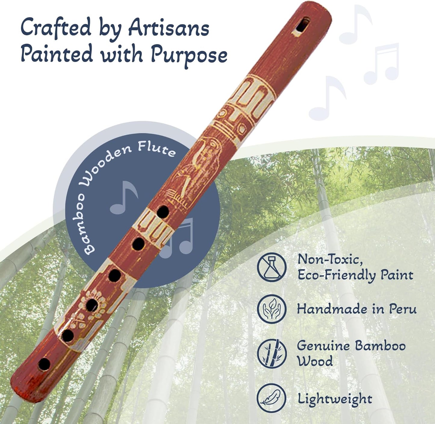 Mia Jewel Shop - Handmade Colored Bamboo Wooden Flute | Tribal Nature Pattern | Native Recorder for Beginners, Meditation & Music Lovers (Tan)