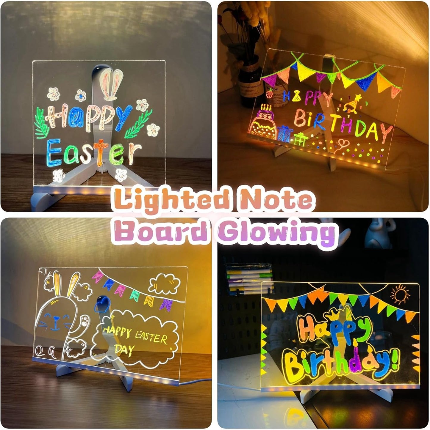 LED Drawing Board, Light Up Erasable Acrylic Message Board with Night Light, Neon Writing Tablet with Adjustable Stand & 12 Color Pens for Kids, Office, and Home Decor (11.8 * 7.9in)