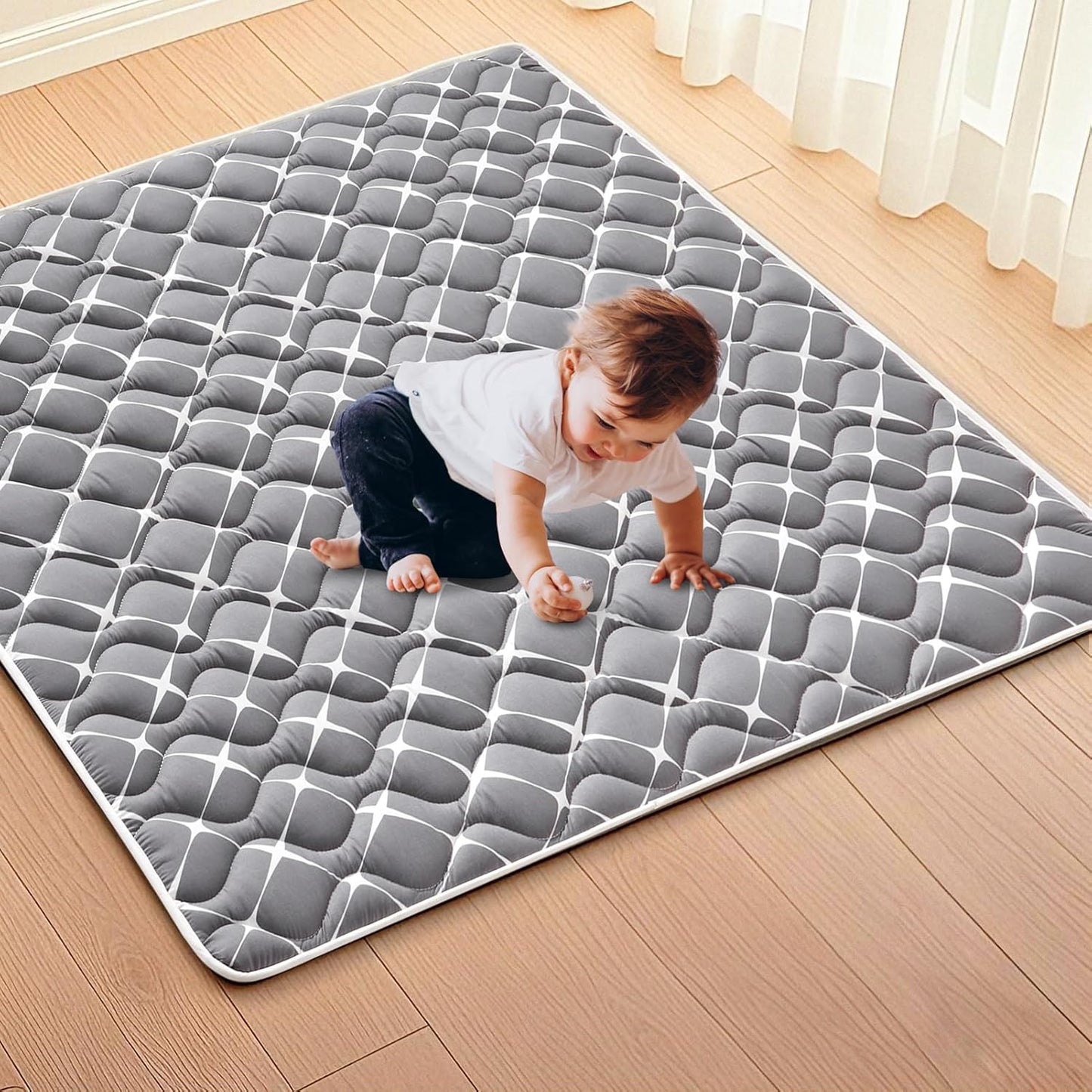 Vibe Bear High-Density Foam Baby Play Mat, 59x59 Inches Thicken One-Piece Comfortable and Soft Baby Playmat, Non Slip Washable Floor Mat for Infants, Toddlers
