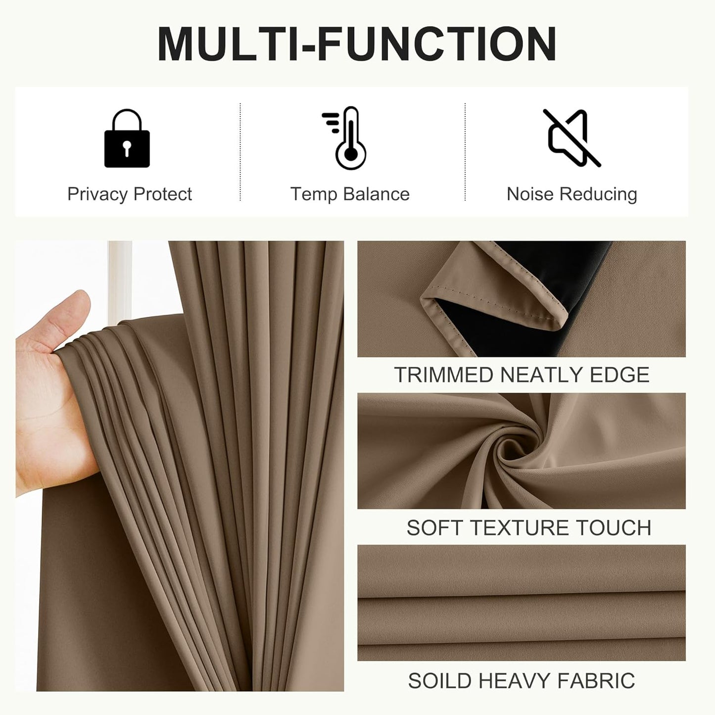 NICETOWN 100% Blackout Curtains for Bedroom, Thermal Insulated Window Drapes Room Darkening Cafe Curtains for Living Room with Grommet Top, 52 x 63 Inch Long, 2 Panels, Khaki