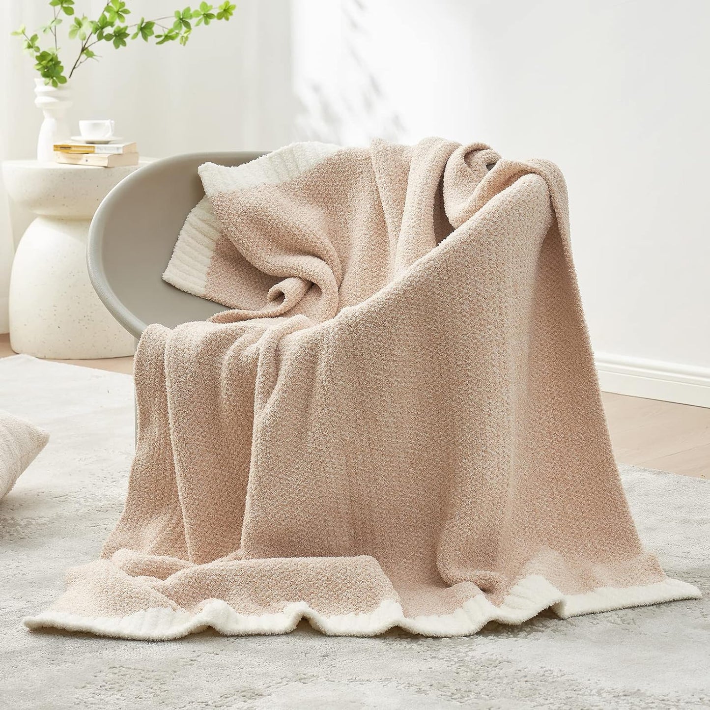 Snuggle Sac Heather Beige Throw Blanket for Couch, Ultra Soft Warm Blankets Cozy Knit Fuzzy Plush Lightweight Throw XL Size for Sofa, Bed, Heather Beige, 50x70 inches
