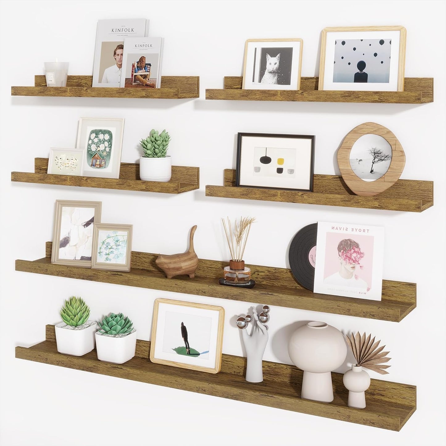 Axeman Picture Ledge Shelf, Floating Shelves for Wall Storage Set of 6, 36 inch Floating Wall Mounted Shelves, Wall Shelves with Lip for Living Room, Bedroom, Nursery, Bathroom, Kitchen, Rustic Brown