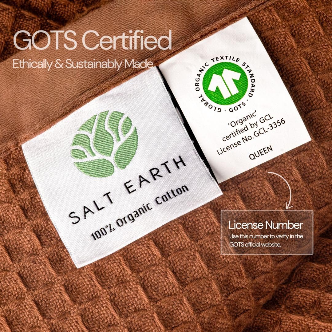 Salt Earth GOTS Certified 100% Organic Cotton Throw Blanket, 55" X 60" Blankets & Throws for Bed, Throw Blanket for Couch,Modern & Cozy Blanket, All Season Waffle Blanket, Soft Blanket (Potting Soil)