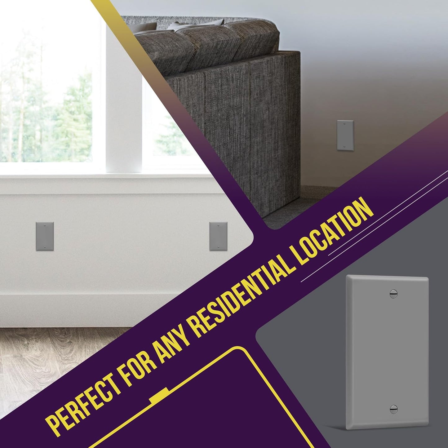 ENERLITES 8801-GR Blank Cover Wall Plate, Size 1-Gang 4.50" x 2.76", Polycarbonate Thermoplastic, 8801-GY, Gray, Screw