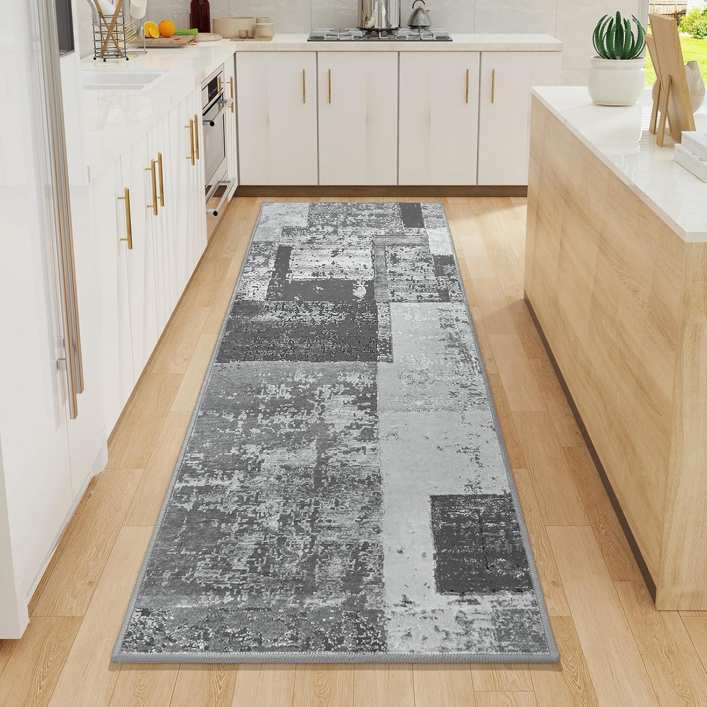 LOCHAS Washable Runner Rugs for Hallway, 2x6 Non Sip Soft Rug for Bedroom Entryway Kitchen Laundry Room, Long Abstract Carpet for Indoor Floor Bedside, Geometric Vintage Home Decor, Pet & kid Friendly