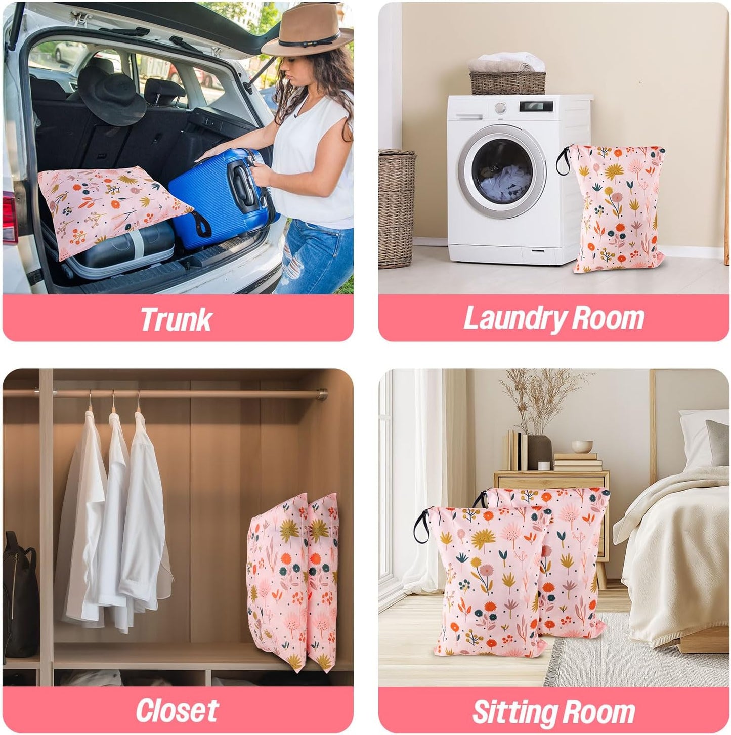 MissBoy Laundry Bags, 2 Pack Waterproof Travel Laundry Bag, Reusable and Washable Dirty Clothes Storage Bag with Zip Closure for Home, Travel, Camping, Caravan, Dormitory, 24"x17"