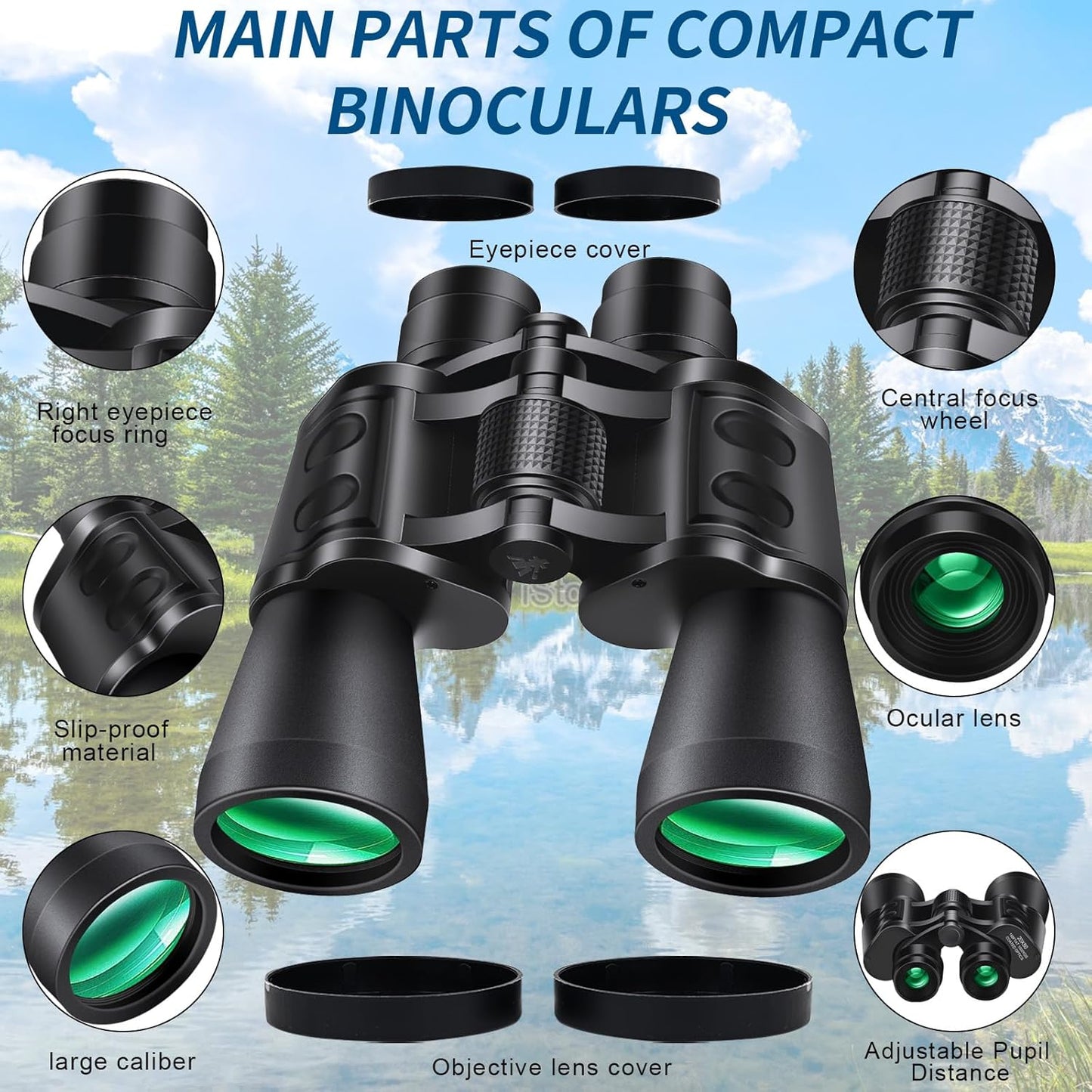PISEZ 20X50 Binoculars for Adults High Powered with Low Light Vision，Compact Large View Waterproof Binoculars for Bird Watching Hunting Concert Traveling Theater Opera Sightseeing